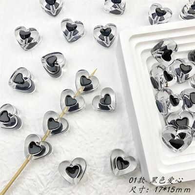 Átlátszó fekete-fehér szív hideg akril háromdimenziós gyöngyös karkötő mobiltelefon lánc barkács anyagú kiegészítők