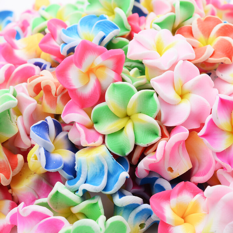 20 ks/sada 15 mm malé korálky z polymérovej hliny, plumeria, frangipani, kvety, viacfarebné zmiešané DIY náramky, havajské šperky, remeselné výrobky