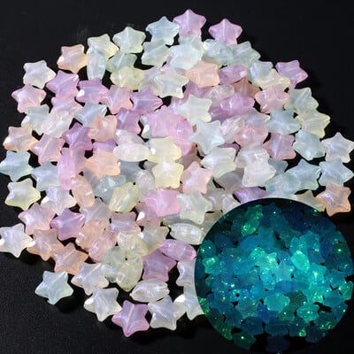 30 vnt šviečiančių akrilo karoliukų, 15 mm pentagramos palaidų karoliukų, skirtų tamsoje švytintiems papuošalams gaminti „pasidaryk pats“ apyrankės karoliai, auskarai