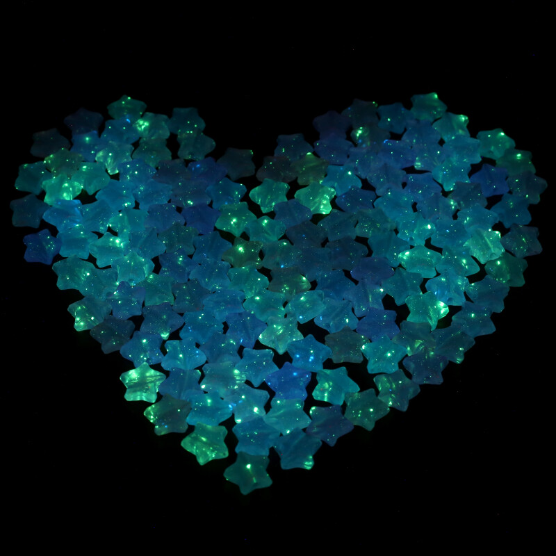 30 vnt šviečiančių akrilo karoliukų, 15 mm pentagramos palaidų karoliukų, skirtų tamsoje švytintiems papuošalams gaminti „pasidaryk pats“ apyrankės karoliai, auskarai