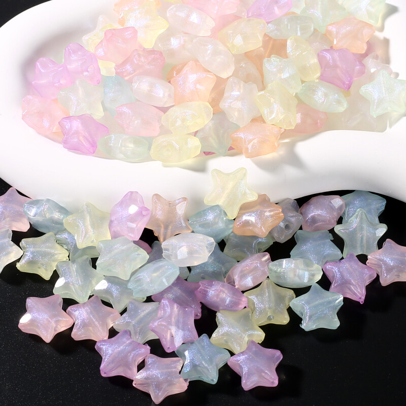 30 vnt šviečiančių akrilo karoliukų, 15 mm pentagramos palaidų karoliukų, skirtų tamsoje švytintiems papuošalams gaminti „pasidaryk pats“ apyrankės karoliai, auskarai