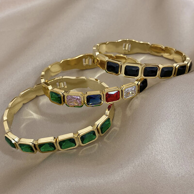 Неръждаема стомана Royal Emerald Green Цветни големи кристални гривни Гривни за жени Мъже Луксозни италиански позлатени бижута Подарък