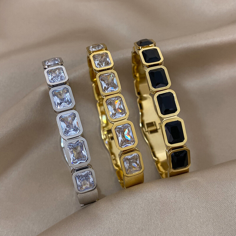 Brățări din oțel inoxidabil, verde smarald regal, colorate, cu cristale mari, brățări pentru femei bărbați, bijuterii italiene de lux placate cu aur, cadou