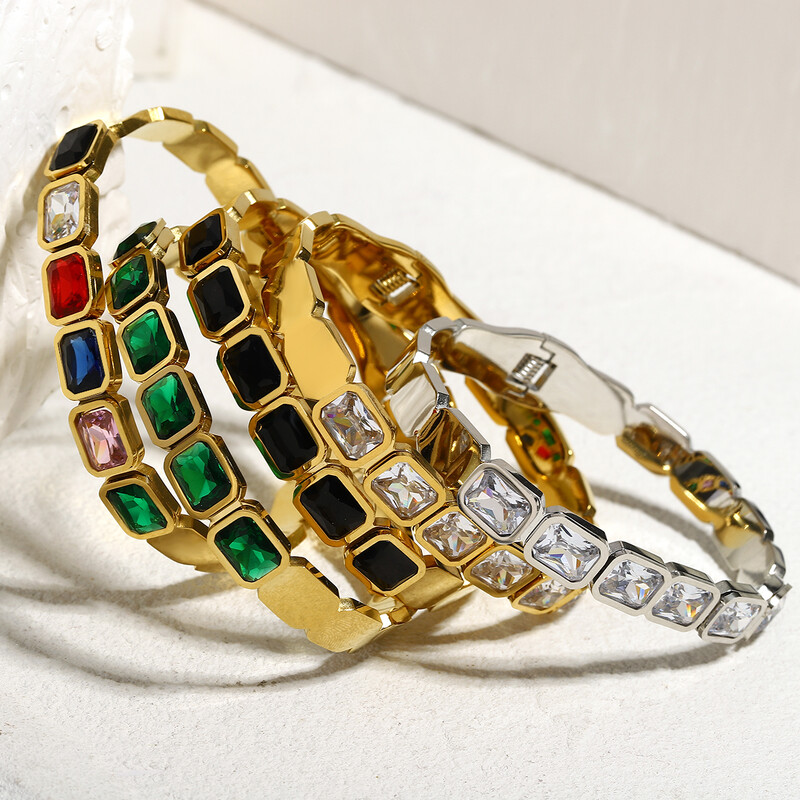 Brățări din oțel inoxidabil, verde smarald regal, colorate, cu cristale mari, brățări pentru femei bărbați, bijuterii italiene de lux placate cu aur, cadou