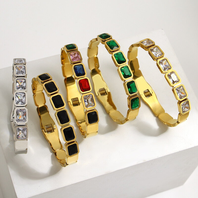 Brățări din oțel inoxidabil, verde smarald regal, colorate, cu cristale mari, brățări pentru femei bărbați, bijuterii italiene de lux placate cu aur, cadou