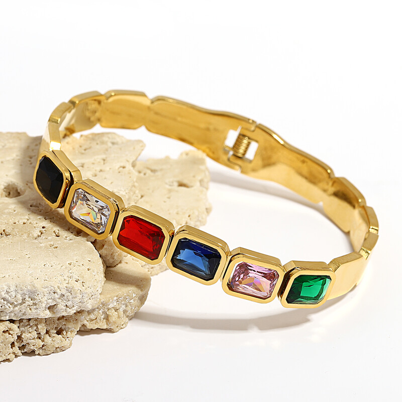 Brățări din oțel inoxidabil, verde smarald regal, colorate, cu cristale mari, brățări pentru femei bărbați, bijuterii italiene de lux placate cu aur, cadou