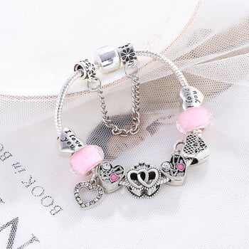 BAOPN European Pink Heart To Heart Beads charm βραχιόλια για γυναίκες Fit Brand Bracelet & Bangle Couple Couple Dropshipping