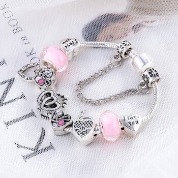 BAOPN European Pink Heart To Heart Beads charm βραχιόλια για γυναίκες Fit Brand Bracelet & Bangle Couple Couple Dropshipping