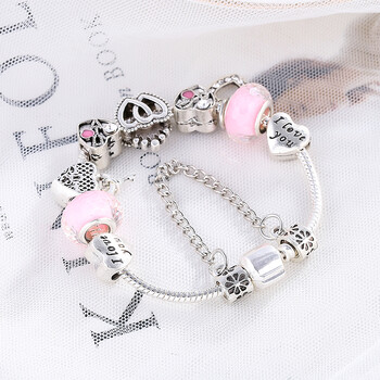 BAOPN European Pink Heart To Heart Beads charm βραχιόλια για γυναίκες Fit Brand Bracelet & Bangle Couple Couple Dropshipping