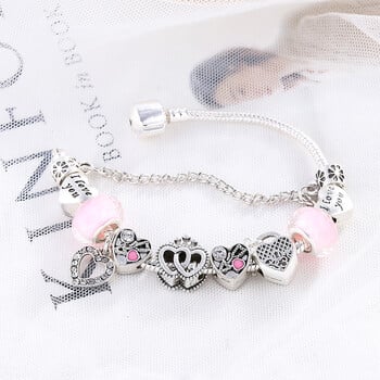 BAOPN European Pink Heart To Heart Beads charm βραχιόλια για γυναίκες Fit Brand Bracelet & Bangle Couple Couple Dropshipping