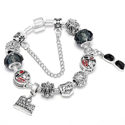 Brățări cu farmec cu margele roz europene BAOPN pentru femei, potrivite pentru brățări și brățări de marcă, bijuterii pentru cuplu, dropshipping