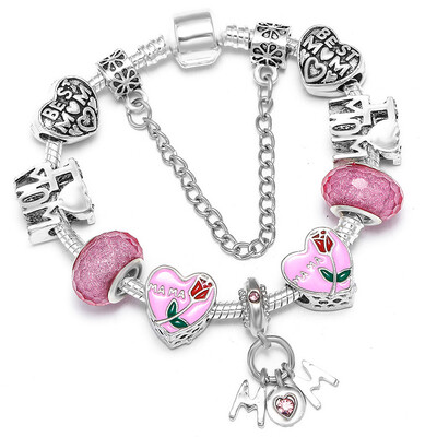 Brățări cu farmec cu margele roz europene BAOPN pentru femei, potrivite pentru brățări și brățări de marcă, bijuterii pentru cuplu, dropshipping