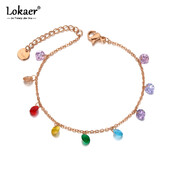Lokaer titánové nehrdzavejúce oceľové náramky Bohemia Beach Chain & Link pre ženy, trendy farebný náramok s kryštálmi CZ B20114