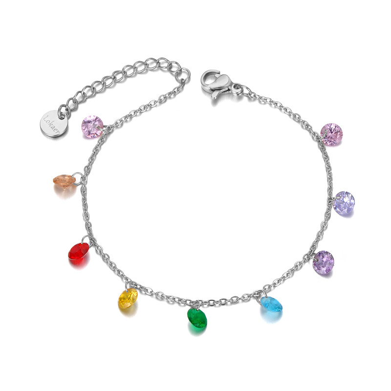 Lokaer titánové nehrdzavejúce oceľové náramky Bohemia Beach Chain & Link pre ženy, trendy farebný náramok s kryštálmi CZ B20114