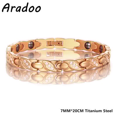 ARADOO Brățări de terapie magnetică din oțel titan 2X Magneți de neodim ultra rezistenți Brățară cu legături pentru femei