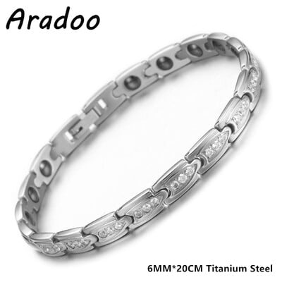 ARADOO Brățări de terapie magnetică din oțel titan 2X Magneți de neodim ultra rezistenți Brățară cu legături pentru femei