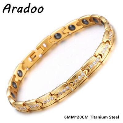 ARADOO Brățări de terapie magnetică din oțel titan 2X Magneți de neodim ultra rezistenți Brățară cu legături pentru femei