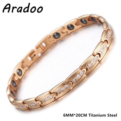 ARADOO Brățări de terapie magnetică din oțel titan 2X Magneți de neodim ultra rezistenți Brățară cu legături pentru femei