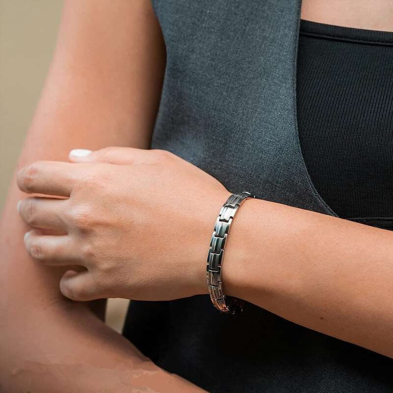 ARADOO Brățări de terapie magnetică din oțel titan 2X Magneți de neodim ultra rezistenți Brățară cu legături pentru femei