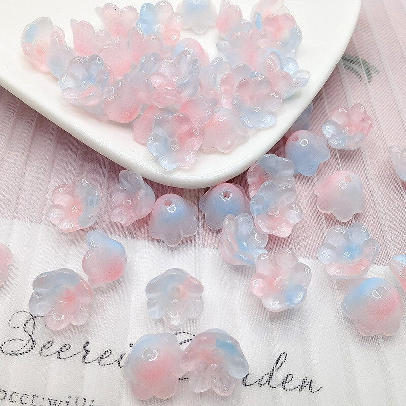 30db/tétel Színes Virág Lámpagyöngy Trombita Virág Forma Üveggyöngyök Ékszerkészítés Hajtű Kézzel Készített Barkács kiegészítők