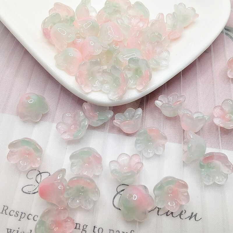 30db/tétel Színes Virág Lámpagyöngy Trombita Virág Forma Üveggyöngyök Ékszerkészítés Hajtű Kézzel Készített Barkács kiegészítők