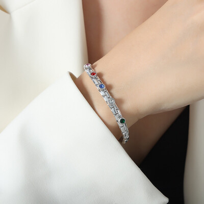 Brățări cu lanț de zale din oțel inoxidabil 316L pentru femei bărbați Brățări cu farmec din zircon colorate pentru femei, brățări, bijuterii de nuntă, cadouri