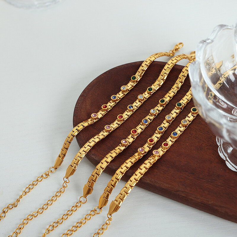 Brățări cu lanț de zale din oțel inoxidabil 316L pentru femei bărbați Brățări cu farmec din zircon colorate pentru femei, brățări, bijuterii de nuntă, cadouri
