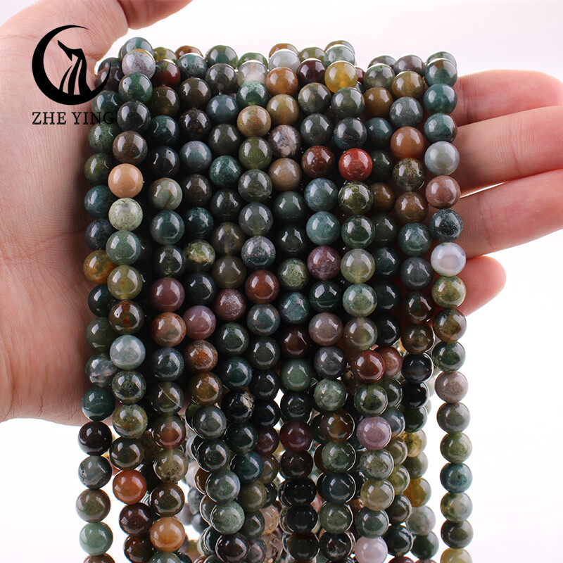 Zhe Ying Prírodné lacné indické achátové korálky, hladké okrúhle voľné kamenné korálky na výrobu náramkov, DIY šperky, strand 15''