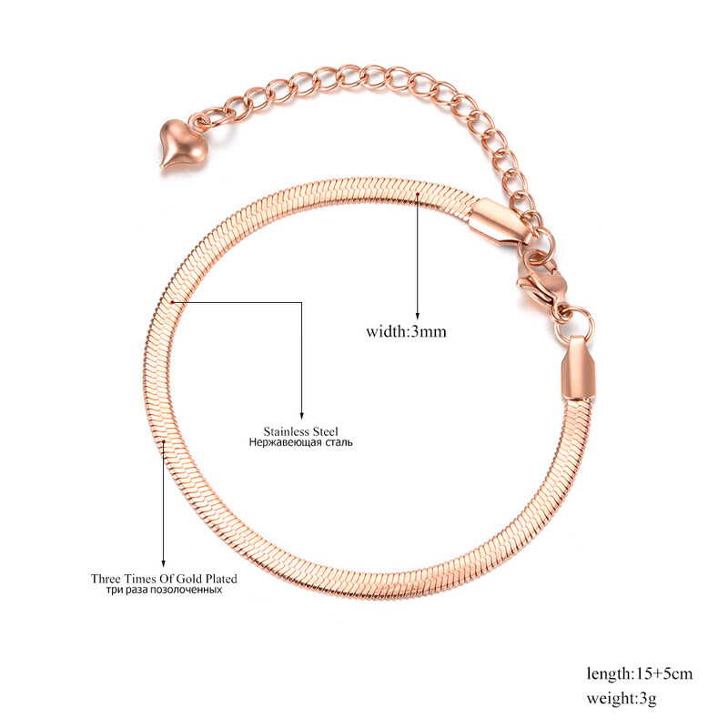 „Lokaer“ titano nerūdijančio plieno gyvatės grandinės plonos apyrankės moterims, rožiniu auksu dengtos „Bohemia“ vakarėlio ašmenų apyrankės B18075