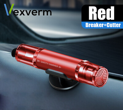 2 az 1-ben autós biztonsági kalapács, ablaküvegtörő biztonsági övvágó, nagy keménységű volfrámacél vészmentő szerszám talppal