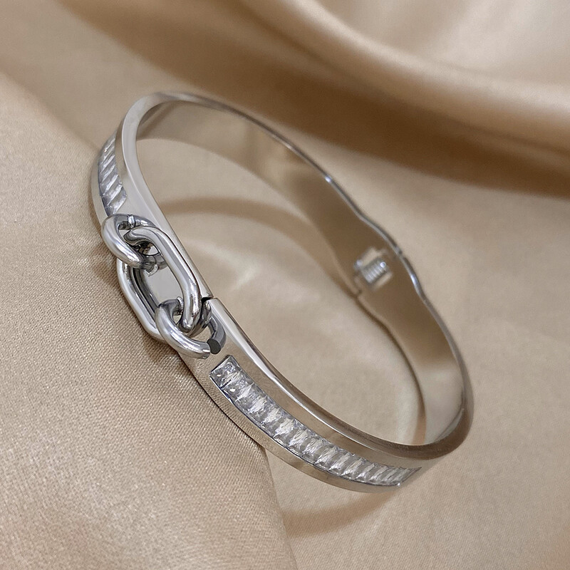 AENSOA rozsdamentes acél zárcsat kocka cirkónia Charm karkötő mandzsetta karkötők női férfiaknak Punk aranyozott vízálló ékszerek