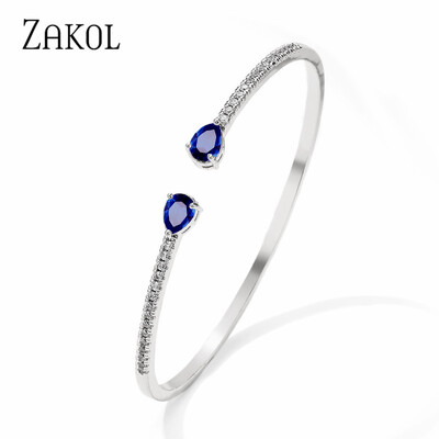 ZAKOL Fashion Blue Water Drop Cuff Βραχιόλια Βραχιόλια Γυναικεία Βραχιόλια Κυβικά Ζιργκόν Γυναικεία Κοσμήματα Δώρα Γάμου BP2218