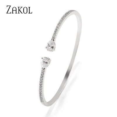 ZAKOL Fashion Blue Water Drop Manșete Brățări Brățări pentru femei Cubic Zirconia Fete Brățară Petrecere de nuntă Bijuterii Cadouri BP2218