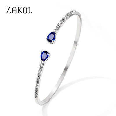 ZAKOL Fashion Blue Water Drop Manșete Brățări Brățări pentru femei Cubic Zirconia Fete Brățară Petrecere de nuntă Bijuterii Cadouri BP2218