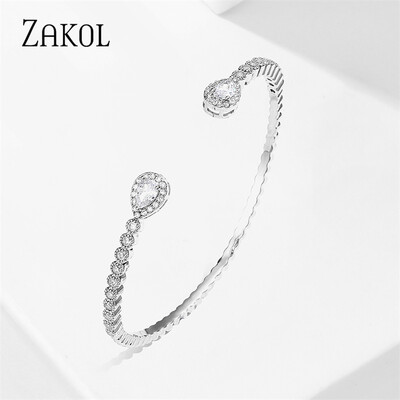 ZAKOL Fashion Blue Water Drop Manșete Brățări Brățări pentru femei Cubic Zirconia Fete Brățară Petrecere de nuntă Bijuterii Cadouri BP2218