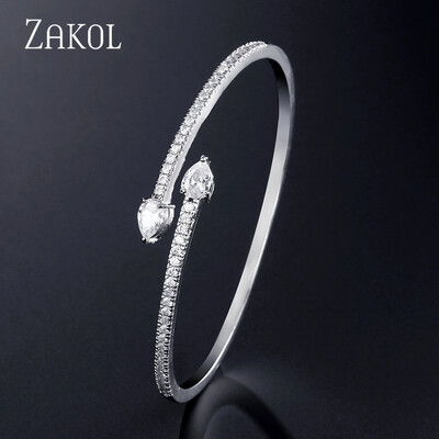 ZAKOL Fashion Blue Water Drop Manșete Brățări Brățări pentru femei Cubic Zirconia Fete Brățară Petrecere de nuntă Bijuterii Cadouri BP2218