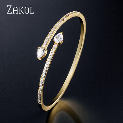 ZAKOL Fashion Blue Water Drop Manșete Brățări Brățări pentru femei Cubic Zirconia Fete Brățară Petrecere de nuntă Bijuterii Cadouri BP2218