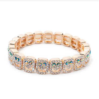 BEUTIFOTR Új Design Arany Szín Boldog Arc Gyöngyök Női Karkötő Színes Strasszkő Divat Ékszer Kiegészítők 2024