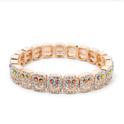 BEUTIFOTR Új Design Arany Szín Boldog Arc Gyöngyök Női Karkötő Színes Strasszkő Divat Ékszer Kiegészítők 2024