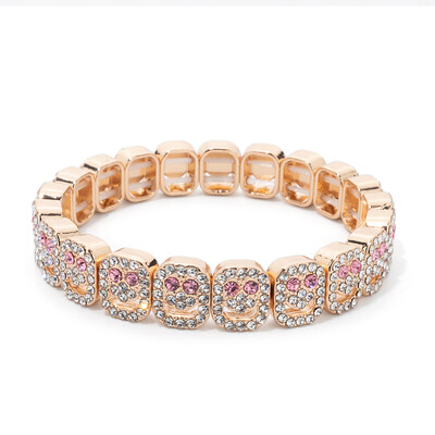 BEUTIFOTR Új Design Arany Szín Boldog Arc Gyöngyök Női Karkötő Színes Strasszkő Divat Ékszer Kiegészítők 2024