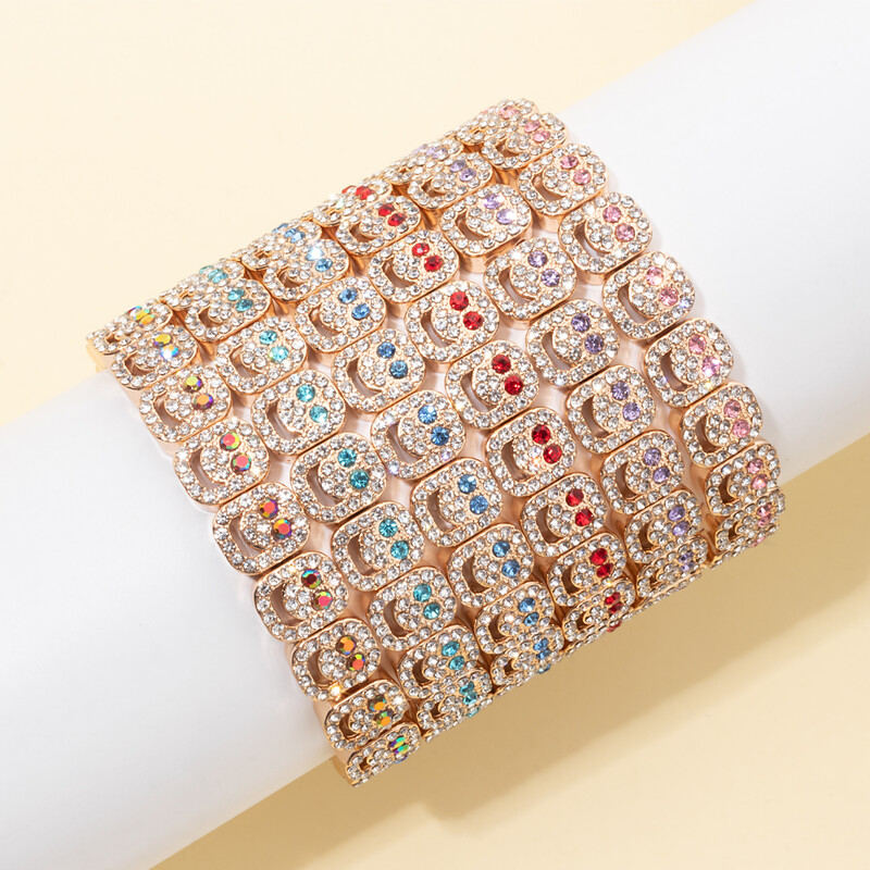 BEUTIFOTR Új Design Arany Szín Boldog Arc Gyöngyök Női Karkötő Színes Strasszkő Divat Ékszer Kiegészítők 2024