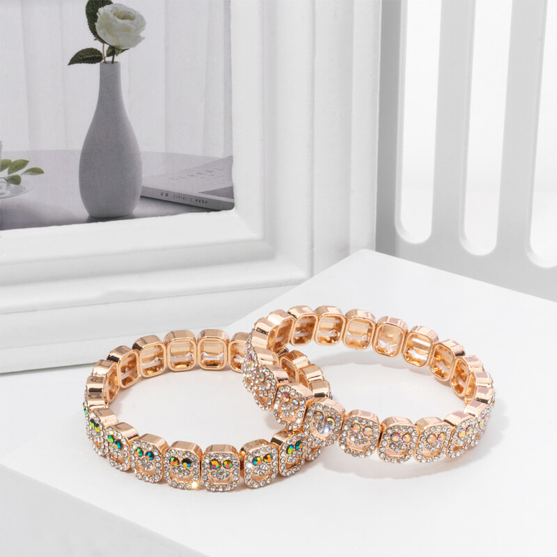 BEUTIFOTR Új Design Arany Szín Boldog Arc Gyöngyök Női Karkötő Színes Strasszkő Divat Ékszer Kiegészítők 2024