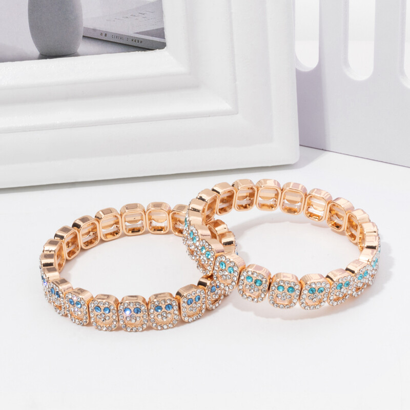 BEUTIFOTR Új Design Arany Szín Boldog Arc Gyöngyök Női Karkötő Színes Strasszkő Divat Ékszer Kiegészítők 2024