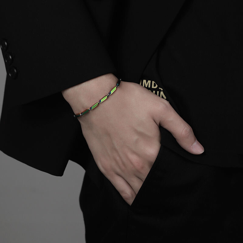 Divatos férfi titán acél színes karkötő oltott bambusz levél lánc sokoldalú férfi és női karkötő ékszerek 19cm/21cm