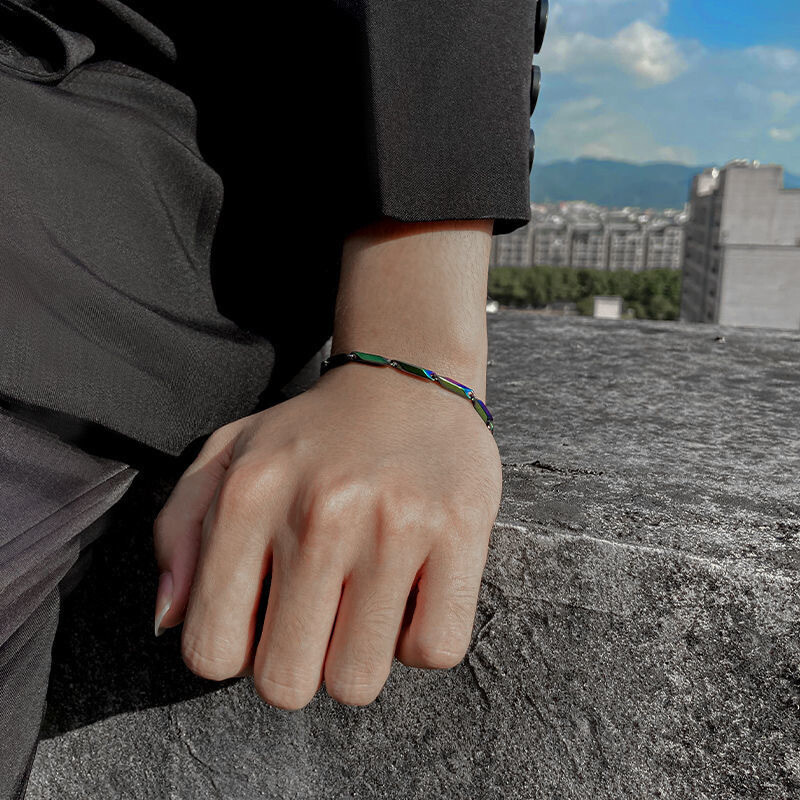 Divatos férfi titán acél színes karkötő oltott bambusz levél lánc sokoldalú férfi és női karkötő ékszerek 19cm/21cm