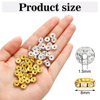 100 τμχ Rondelle Spacer Beads για την κατασκευή κοσμημάτων, Rhinestone Spacer Beads Κρυστάλλινα Αποστάτες για βραχιόλια, Focal Beads για στυλό