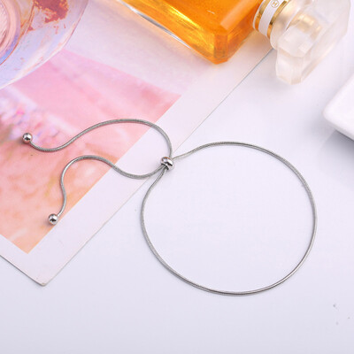 Brățară reglabilă cu tragere din oțel titan cu design simplu, brățară cu lanț de șarpe de culoare aurie pentru femei, fete, bărbați, margele, bijuterii, cadou