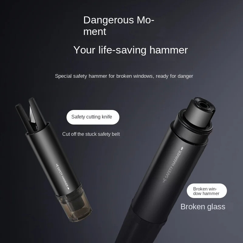 2-u-1 sigurnosni čekić za automobil Razbijač prozorskog stakla Rezač sigurnosnog pojasa Alat za hitno spašavanje od volframovog čelika visoke tvrdoće s bazom