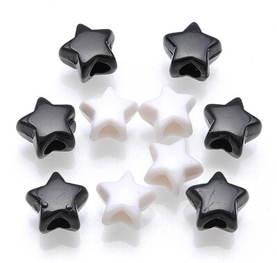 Egyszerű 10 mm-es fekete/fehér/színes akril/műanyag csillag DIY laza gyöngyök ékszerlelet 3-3,5 mm-es nagy lyukkal 100db y1417