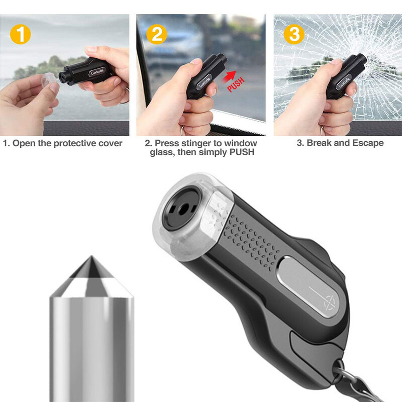 1 * Spărgător de geamuri pentru mașină Ciocan de sticlă Cuțit pentru centură de siguranță cu breloc Spărgător automat de geamuri Cuțit centură de siguranță Instrument de evacuare de urgență